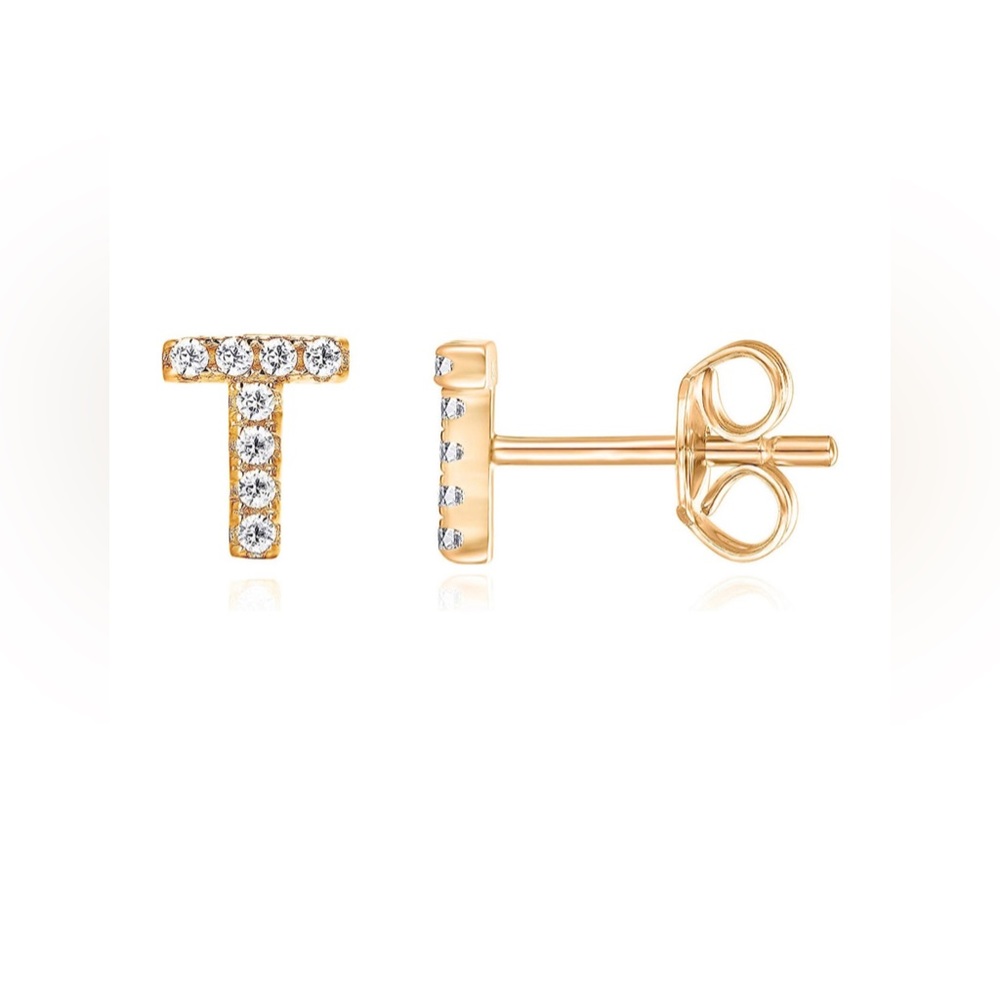 Sterling silver, 14k gold plated letter T earring